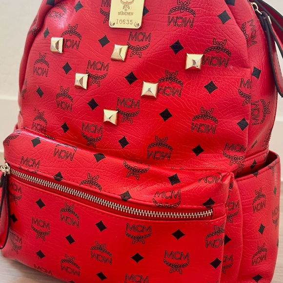 MCM Red and Gold Backpack with Signature Monogram